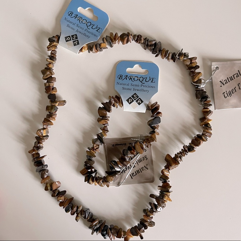 Tiger eye gemstone set bracelet and necklace NWT magnetic clasp